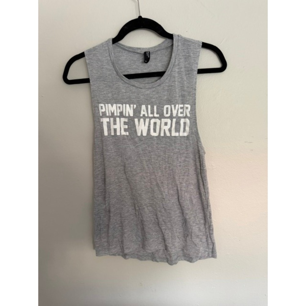 Private Party Pimpin All Over The World Muscle Tank Top Gray Heather Small